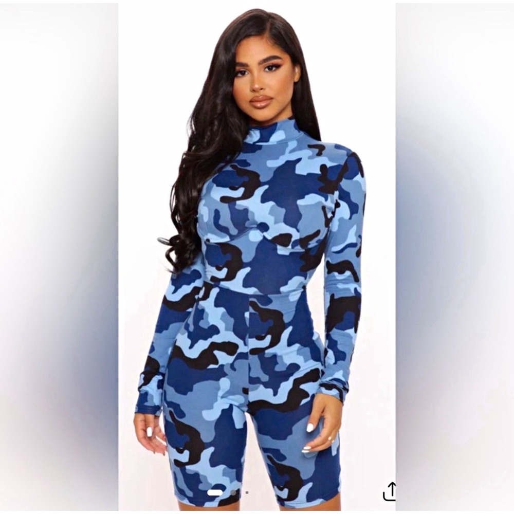 Fashion Nova Blue Camo Jumpsuit